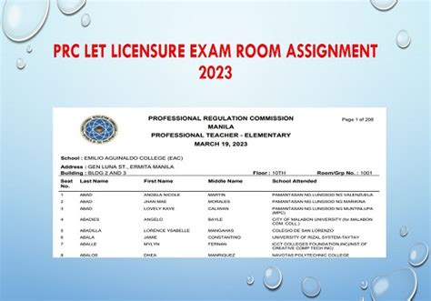 ROOM ASSIGNMENTS for LET March 2023, Licensure Exam for .